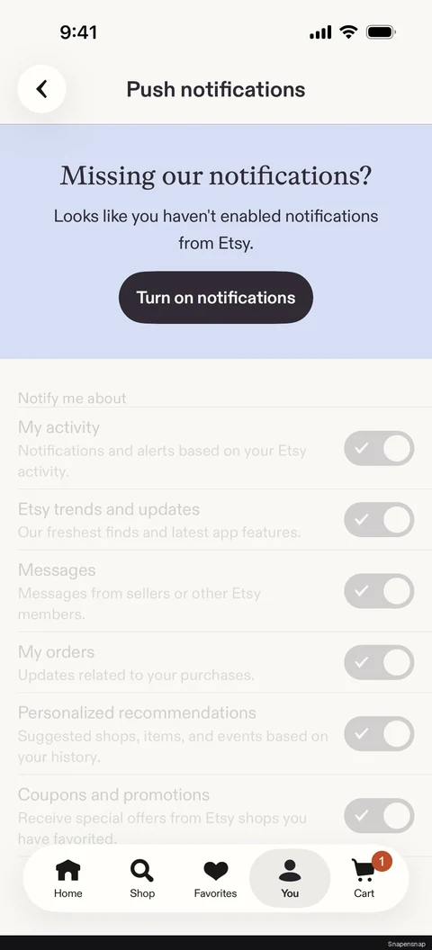 Сценарий: Turning on notifications 2