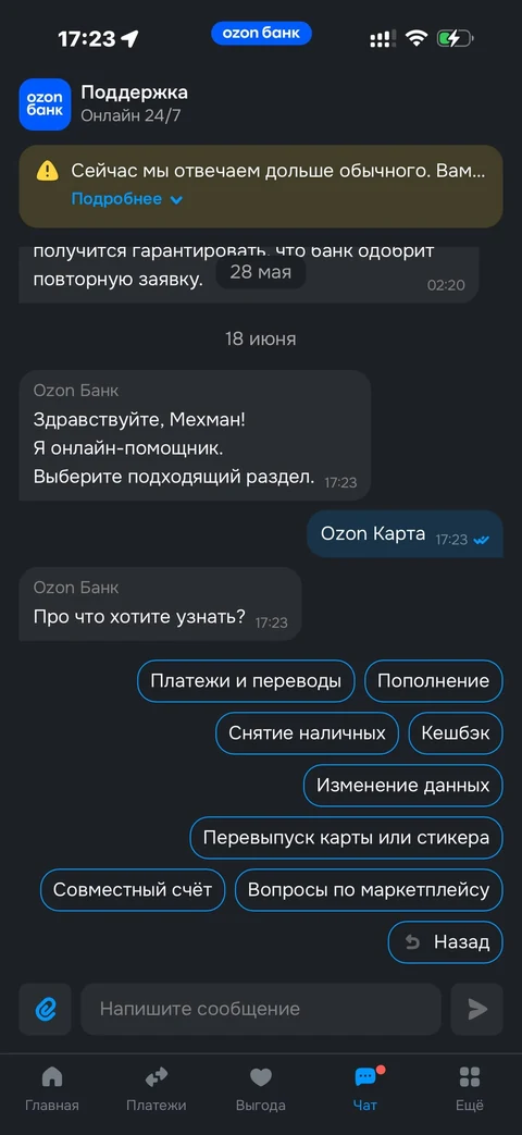 Ozon Банк · Чат · 325