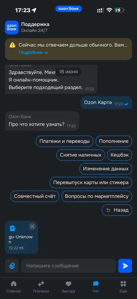 Ozon Банк · Чат · 327