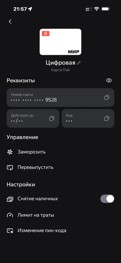 Яндекс Пэй · Карты и счета · 104